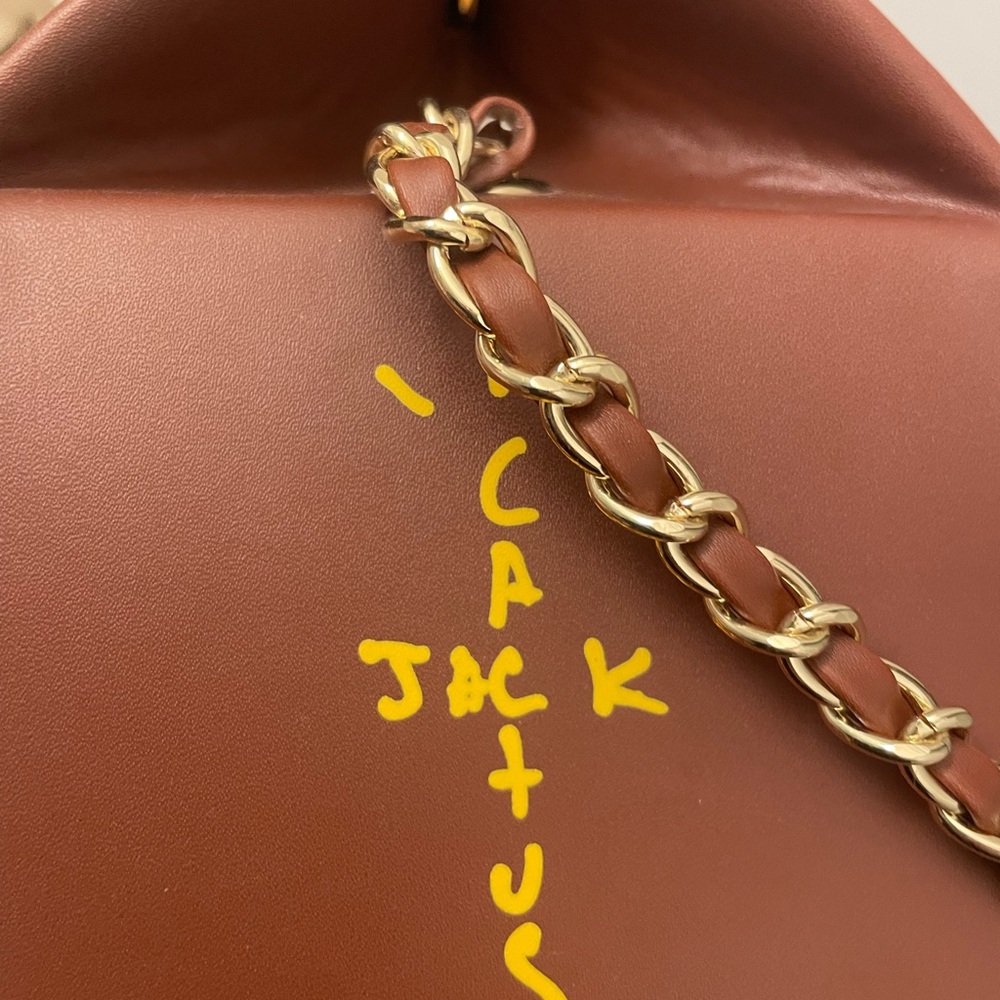 Travis Scott Brown Leather Crossbody with Gold Chain